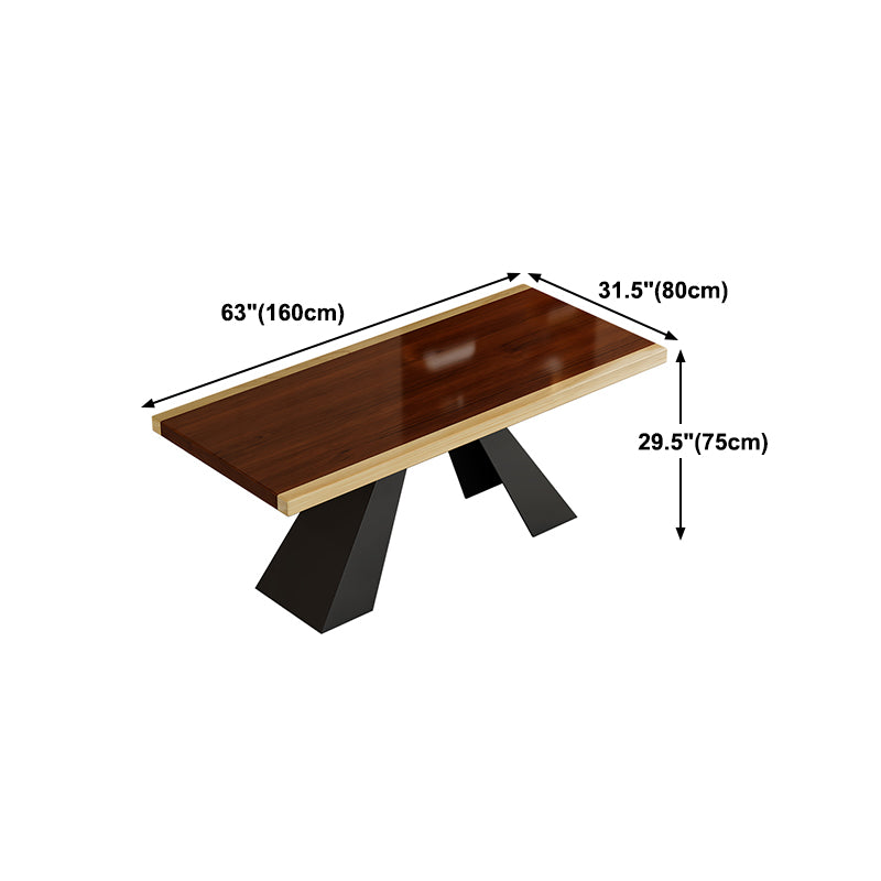 Modern Style Dining Table Solid Wood Rectangle Table with Black Base