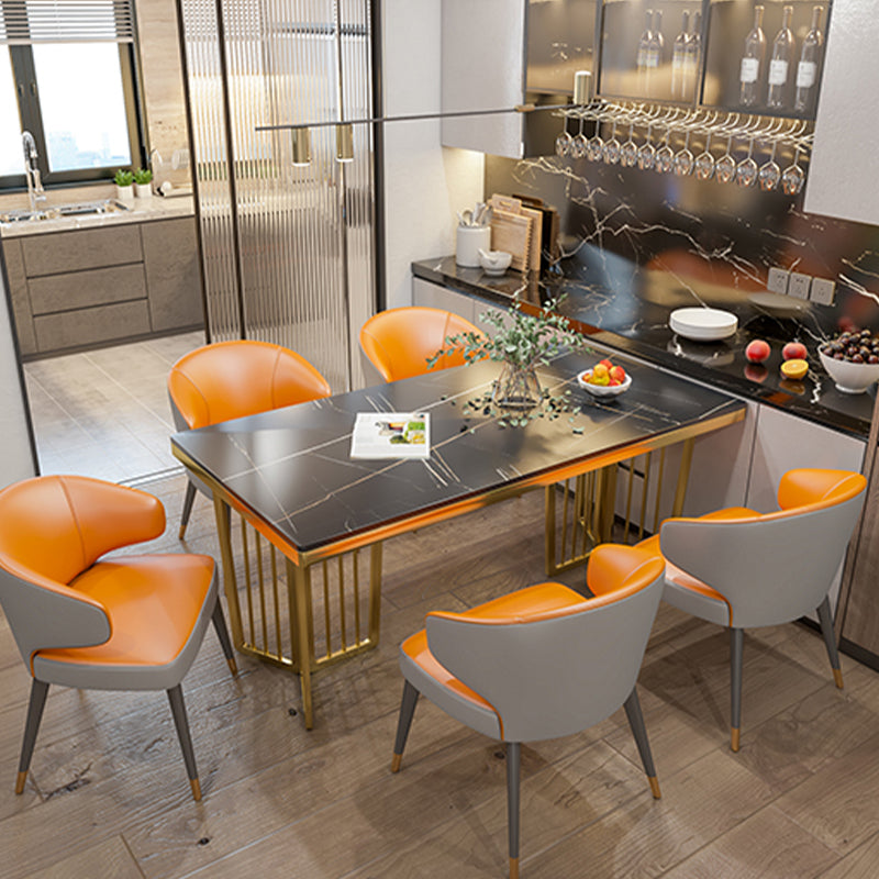 Glam Style Rectangle Stone Table for Restaurant Gold Pedestal Table