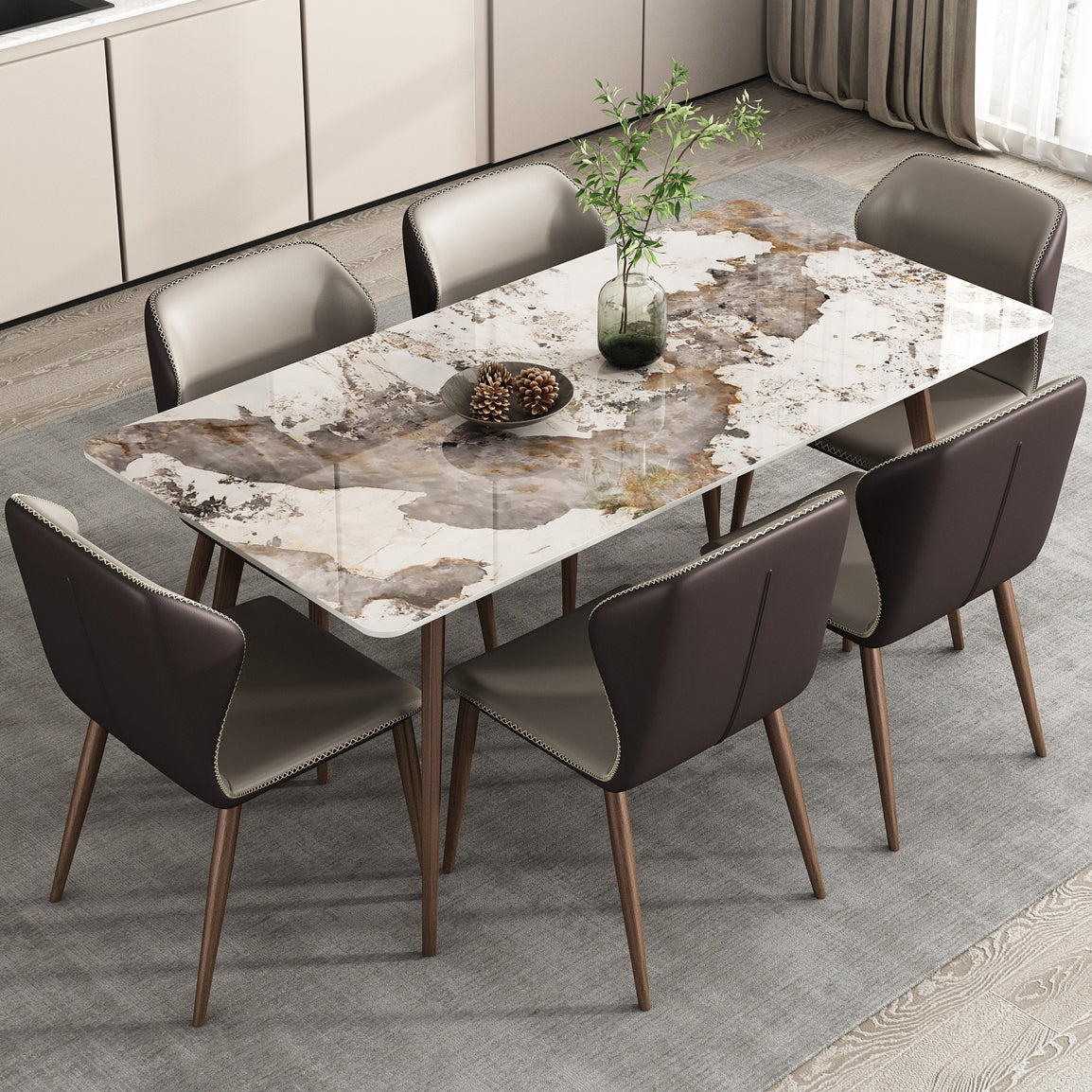 Rectangle Sintered Stone Dining Table Modern Style Dining Room Table