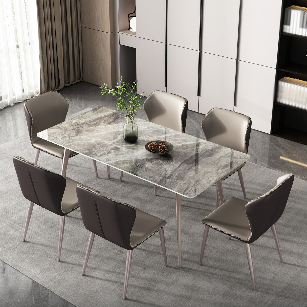 Rectangle 4 Legs Dining Table Modern Sintered Stone Dining Room Table