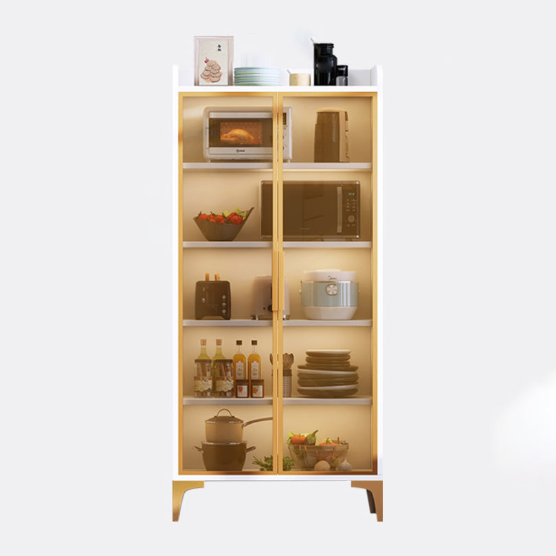 Glam Style Sideboard Engineered Wood Dining Sideboard with Glass Doors