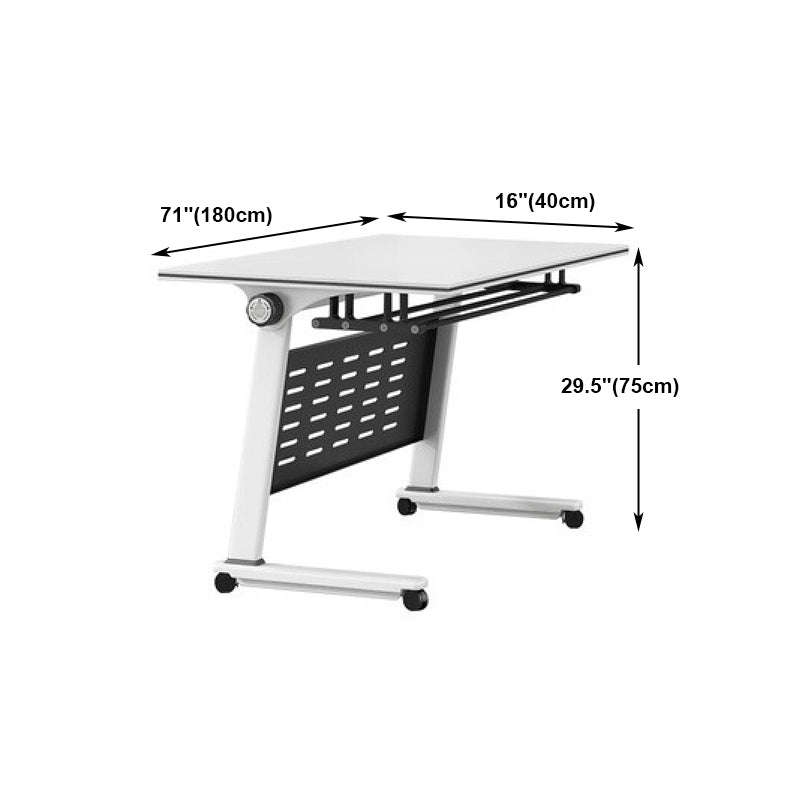 Contemporary Folding Writing Desk Rectangular Manufactured Wood Desk with Caster Wheels