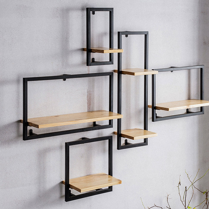 Wall Mounted Shelf Bookcase Industrial Metal and Wooden Bookshelf