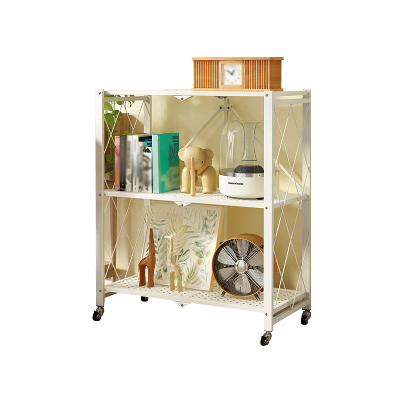 Contemporary Metal Etagere Bookshelf Stackable Open Bookcase with Caster Wheels