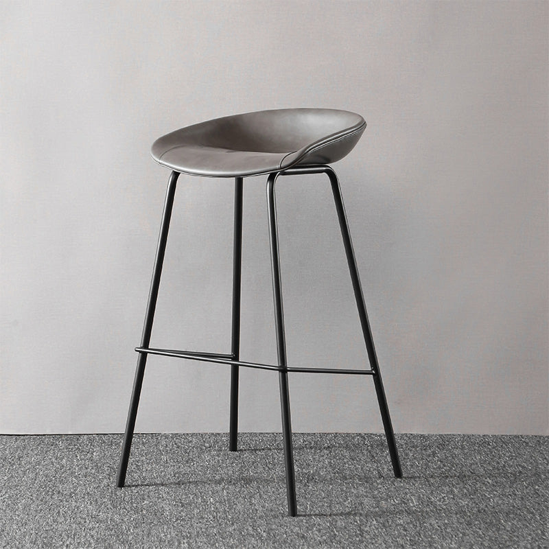 Industrial Style Leather Counter Stool Bucket Stools with Metal Base for Home