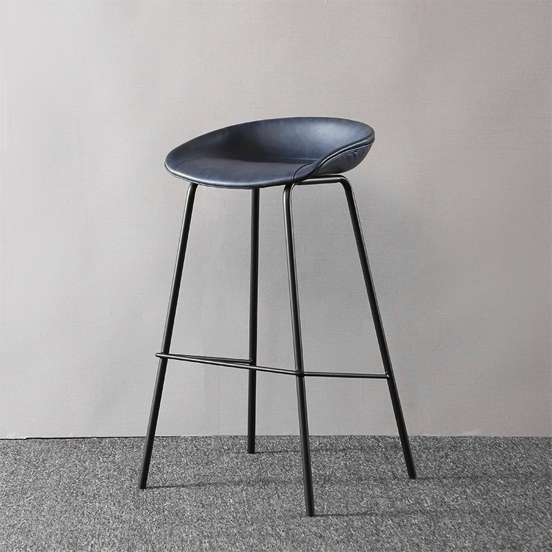 Industrial Style Leather Counter Stool Bucket Stools with Metal Base for Home