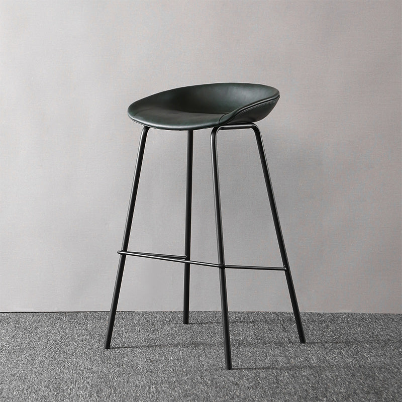 Industrial Style Leather Counter Stool Bucket Stools with Metal Base for Home