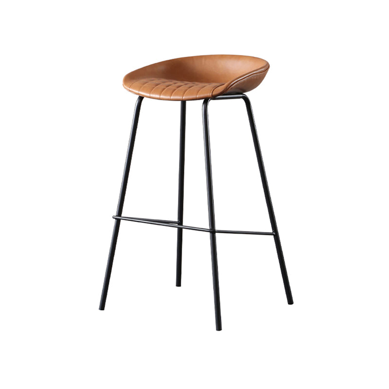 Industrial Style Leather Counter Stool Bucket Stools with Metal Base for Home