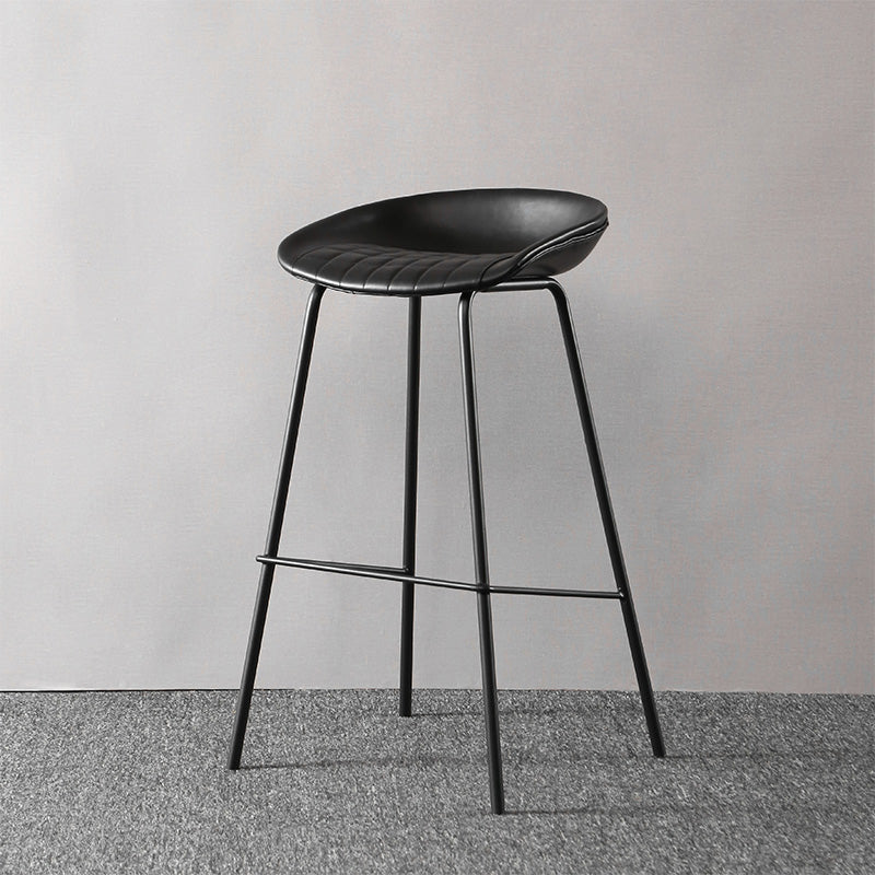Industrial Style Leather Counter Stool Bucket Stools with Metal Base for Home