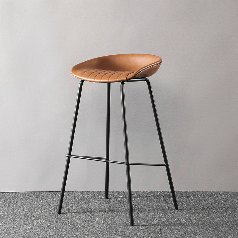 Industrial Style Leather Counter Stool Bucket Stools with Metal Base for Home