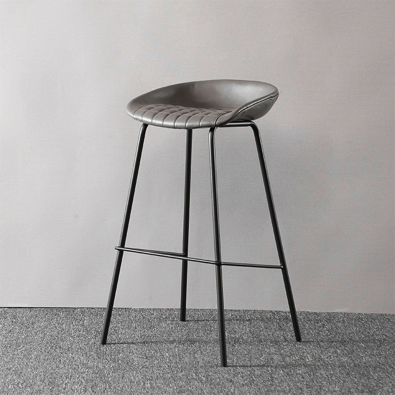 Industrial Style Leather Counter Stool Bucket Stools with Metal Base for Home