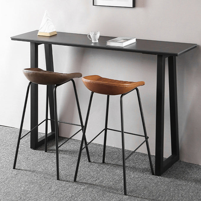 Industrial Style Leather Counter Stool Bucket Stools with Metal Base for Home