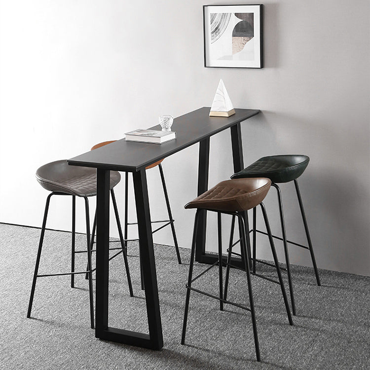 Industrial Style Leather Counter Stool Bucket Stools with Metal Base for Home