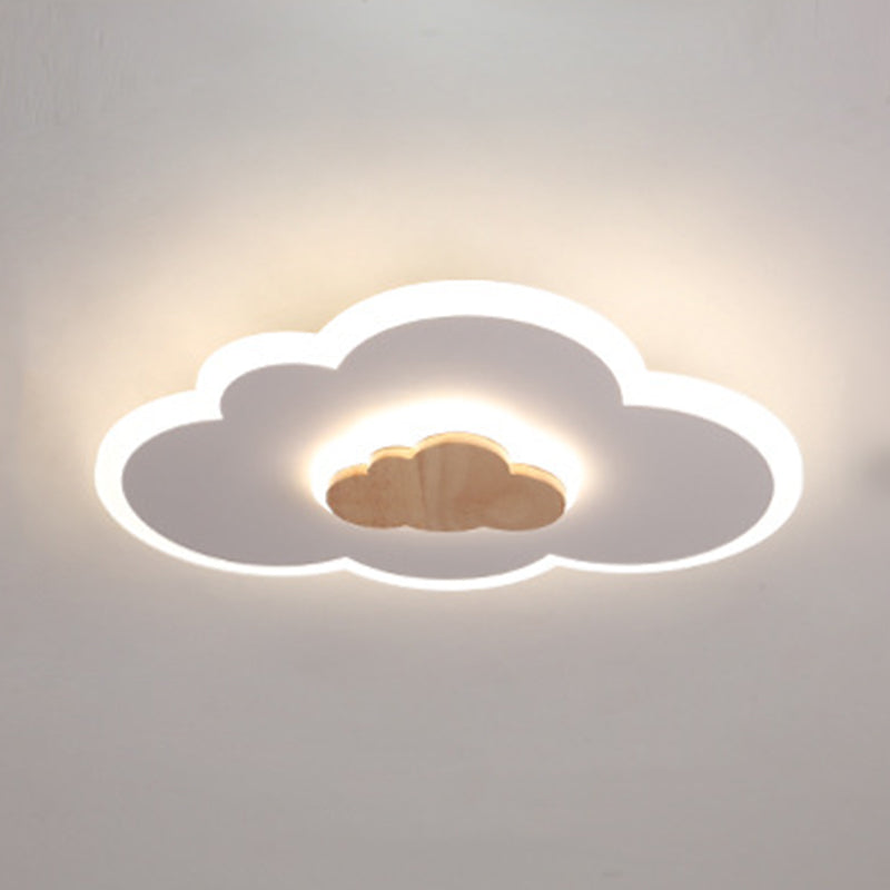 Metal Cloud Shape Flush Mount Light Kid Style 2-Lights Flush Mount Ceiling Light in White