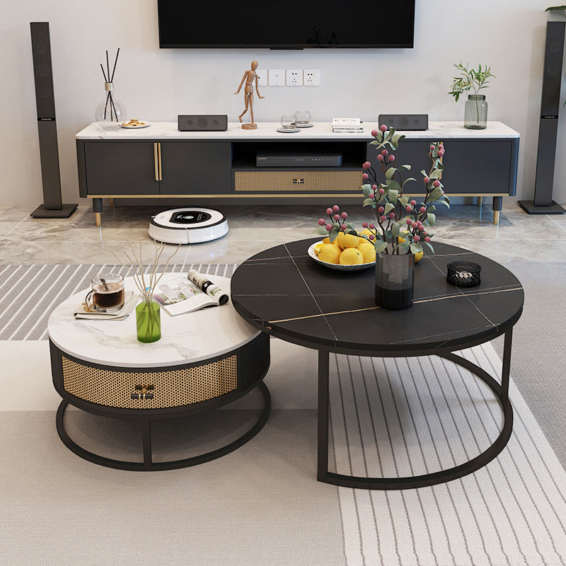 Frame Base Design Marble Metal Iron Black Base Round Coffee Table