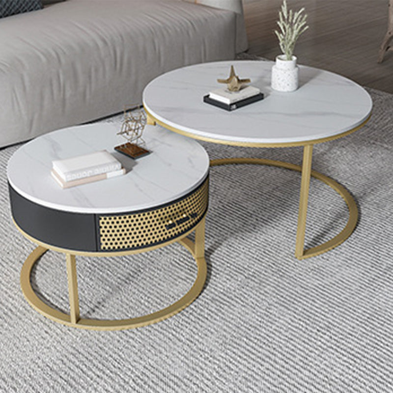 Frame Base Design Marble Metal Iron Black Base Round Coffee Table