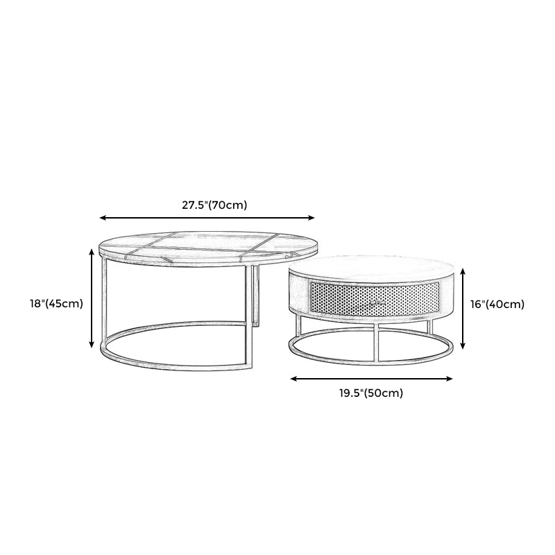Frame Base Design Marble Metal Iron Black Base Round Coffee Table