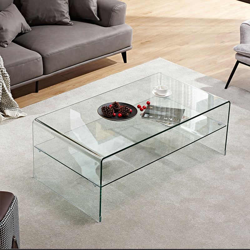 15.7"H Modern Sled Base White/black Glass Square Coffee Table with Shelf
