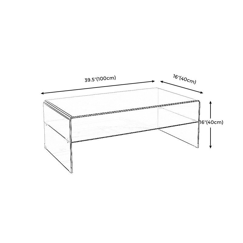 15.7"H Modern Sled Base White/black Glass Square Coffee Table with Shelf