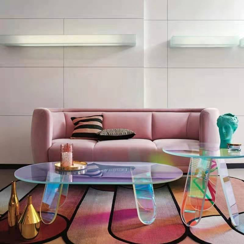 Light Luxury Gradient Colorful Coffee Table Round Oval Acrylic Coffee Table