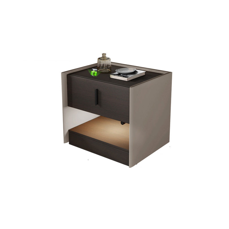 Modern Faux Leather Nightstand 1/2 - Drawer Nightstand with Open Storage