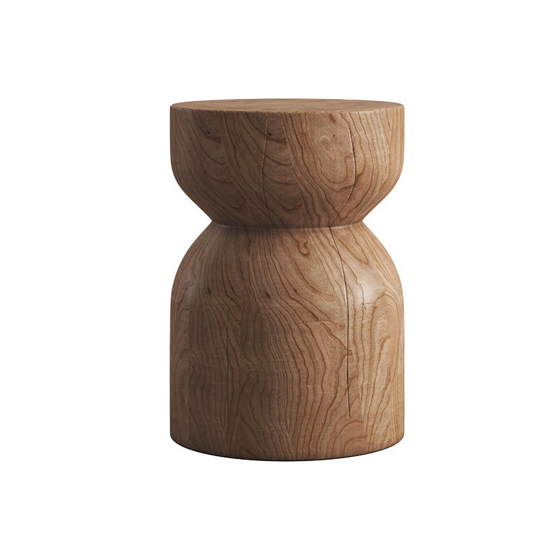 Square Block Base Design Cocktail Table Solid Wood Round Coffee Table