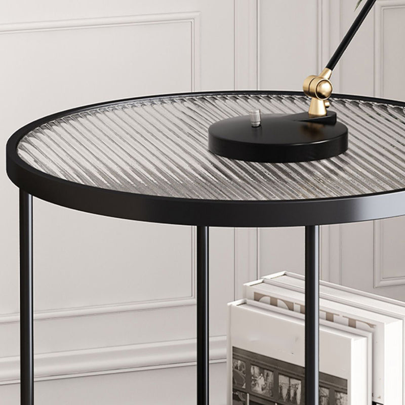 Modern Style Cocktail Table Round Coffee Table with Tempered Glass Top and Iron Art Base