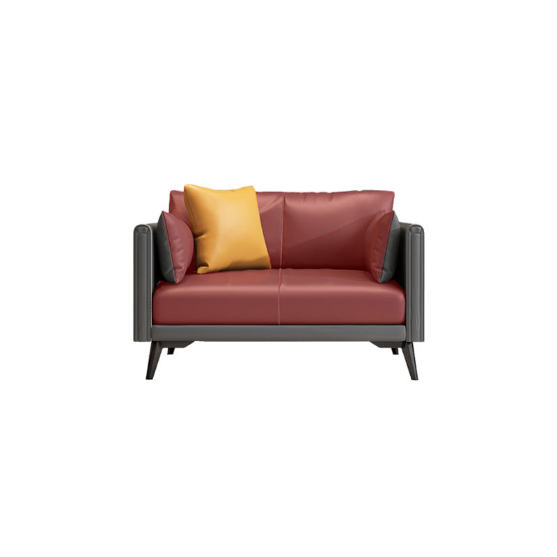Stationary Storage Stain Resistant Genuine Leather Square Arm Dark Gray Sofa