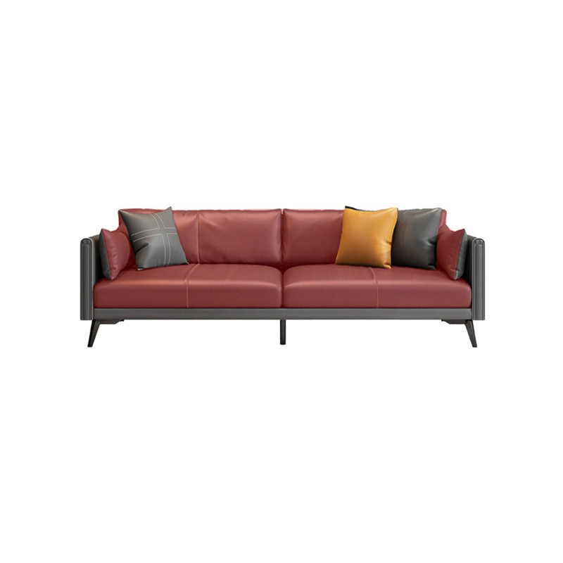 Stationary Storage Stain Resistant Genuine Leather Square Arm Dark Gray Sofa