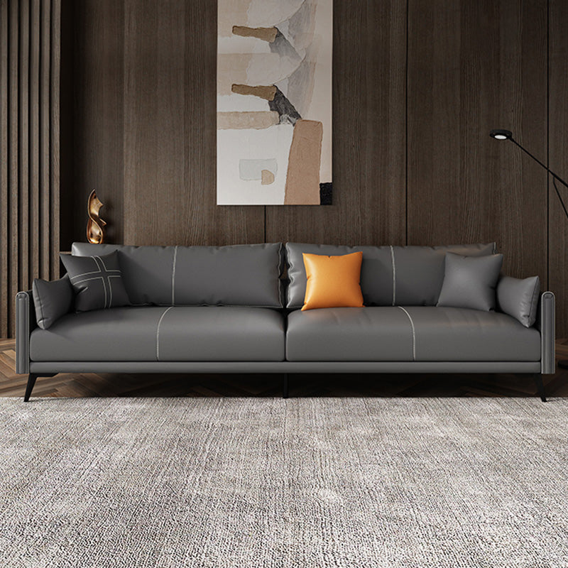 Stationary Storage Stain Resistant Genuine Leather Square Arm Dark Gray Sofa