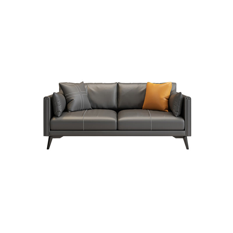 Stationary Storage Stain Resistant Genuine Leather Square Arm Dark Gray Sofa