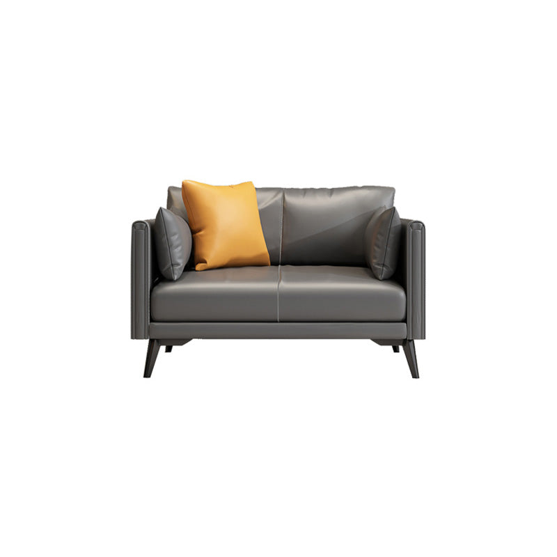 Stationary Storage Stain Resistant Genuine Leather Square Arm Dark Gray Sofa