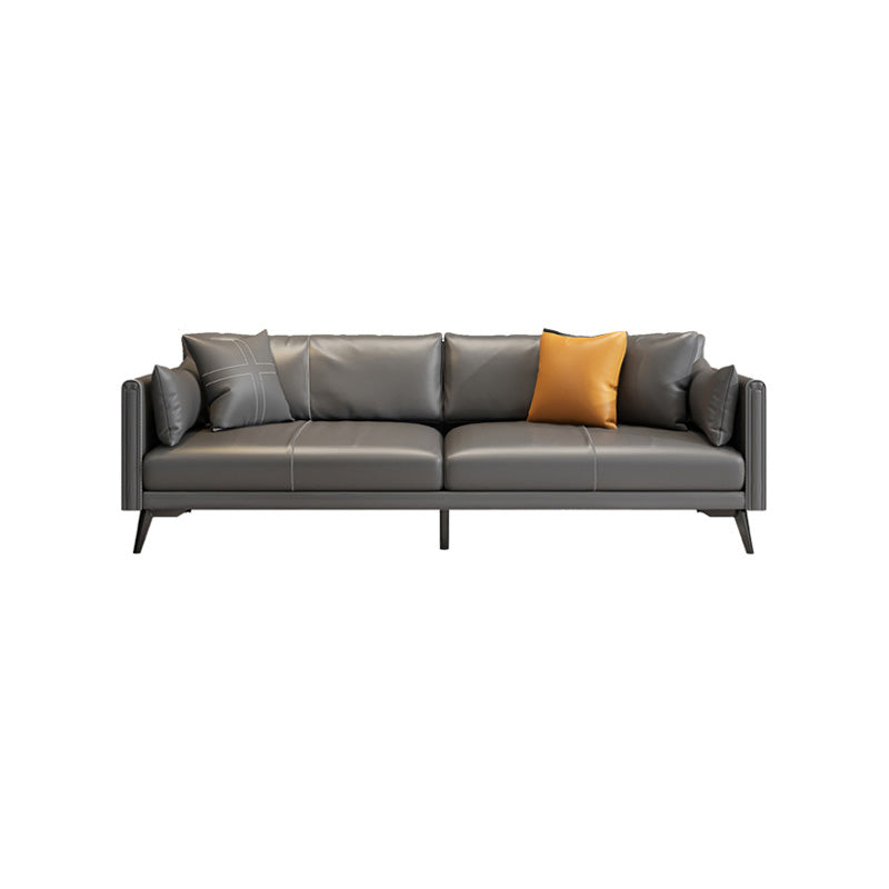 Stationary Storage Stain Resistant Genuine Leather Square Arm Dark Gray Sofa