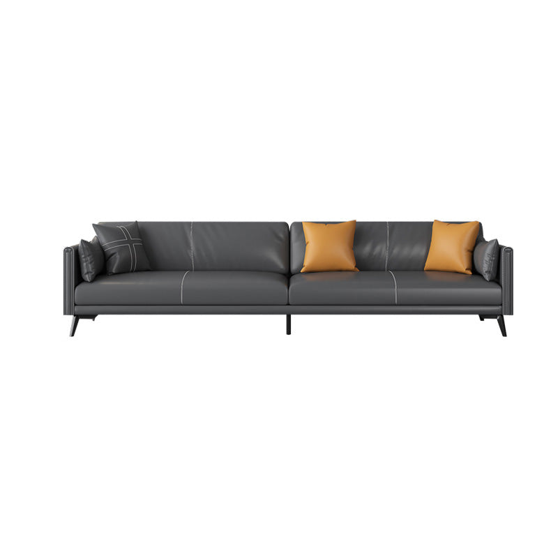 Stationary Storage Stain Resistant Genuine Leather Square Arm Dark Gray Sofa