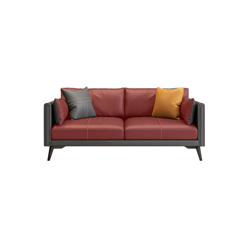 Stationary Storage Stain Resistant Genuine Leather Square Arm Dark Gray Sofa