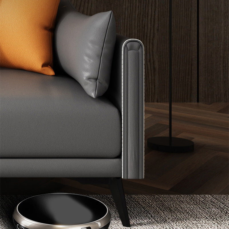 Stationary Storage Stain Resistant Genuine Leather Square Arm Dark Gray Sofa