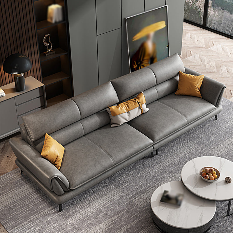 Slipcovered Stationary Stain Resistant Storage Square Arm Gray Sofa