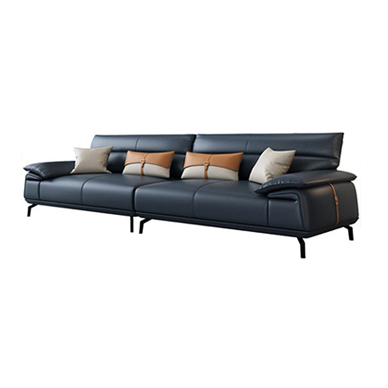 Stationary Stain Resistant Genuine Leather Pillow Top Arm Dark Grey Sofa