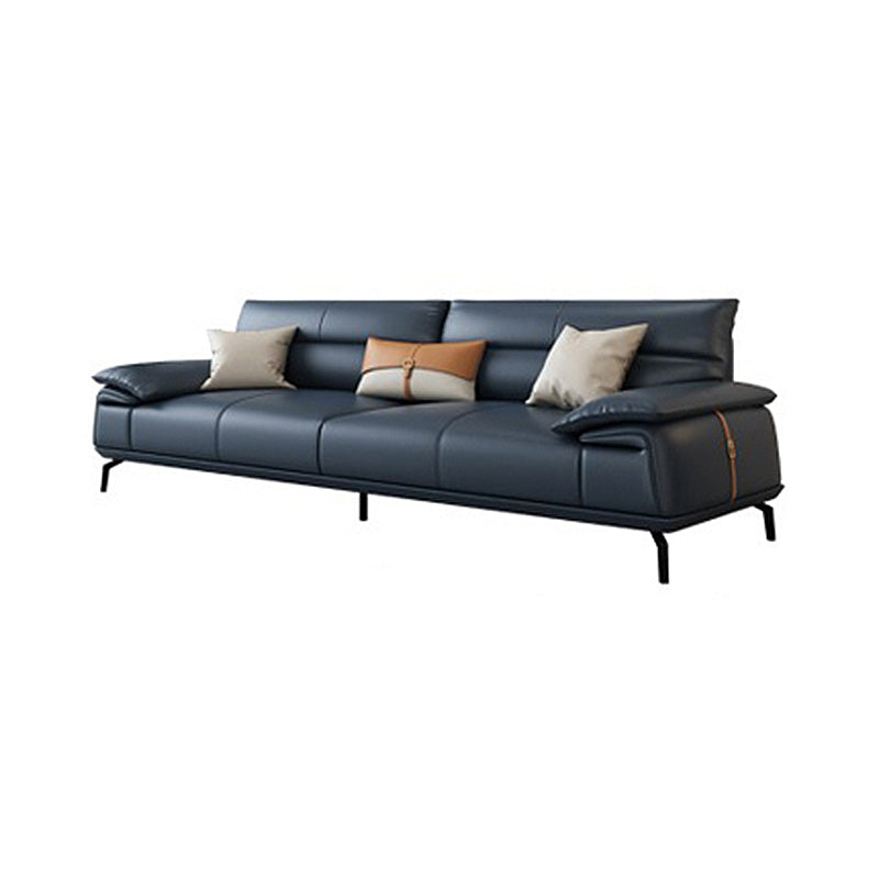 Stationary Stain Resistant Genuine Leather Pillow Top Arm Dark Grey Sofa