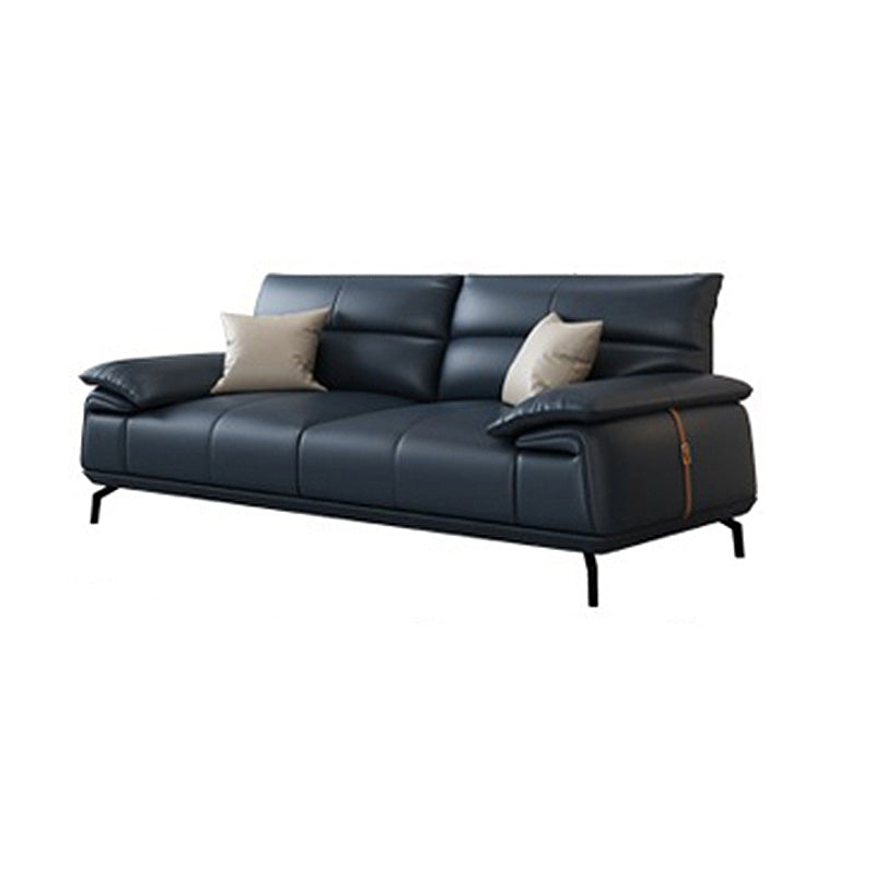 Stationary Stain Resistant Genuine Leather Pillow Top Arm Dark Grey Sofa