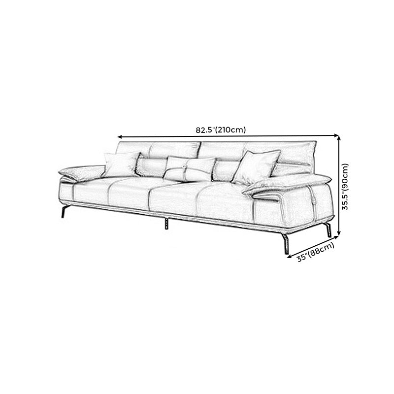 Stationary Stain Resistant Genuine Leather Pillow Top Arm Dark Grey Sofa
