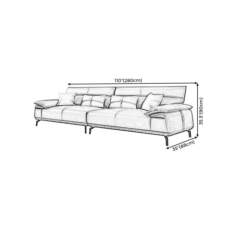 Stationary Stain Resistant Genuine Leather Pillow Top Arm Dark Grey Sofa