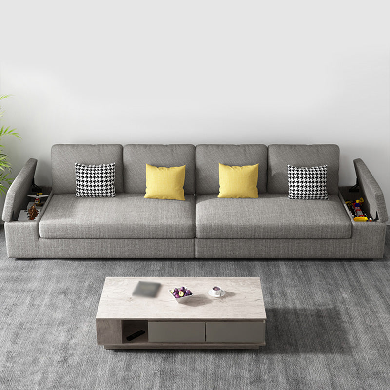 Stationary with Storage Slipcovered Square Arm Gray Cushions Sofa