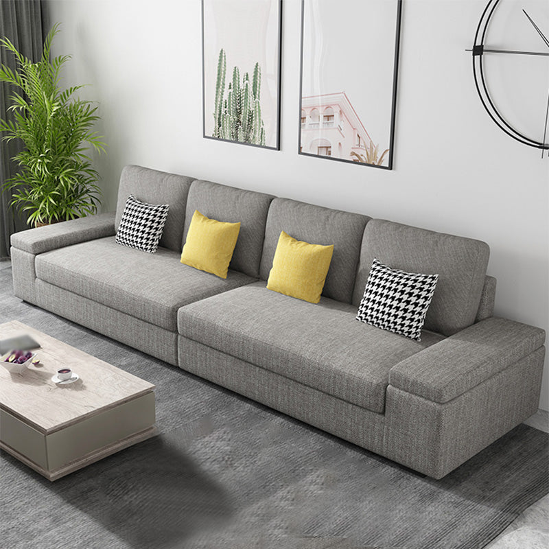 Stationary with Storage Slipcovered Square Arm Gray Cushions Sofa