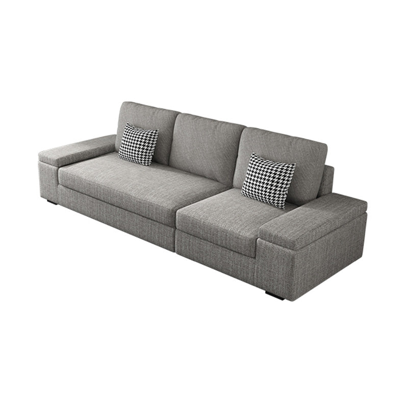 Stationary with Storage Slipcovered Square Arm Gray Cushions Sofa