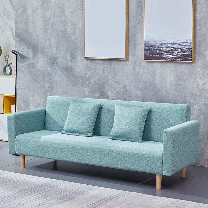 Cotton Blend Loose Back Square Arm Slipcovered Convertible Sofa Bed for Apartment