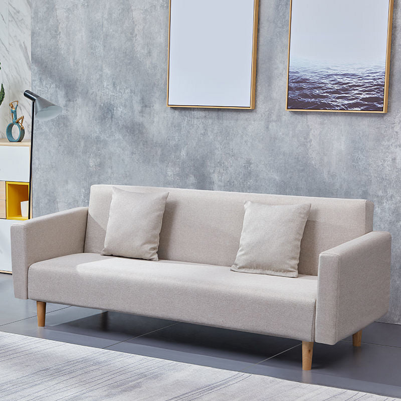 Cotton Blend Loose Back Square Arm Slipcovered Convertible Sofa Bed for Apartment