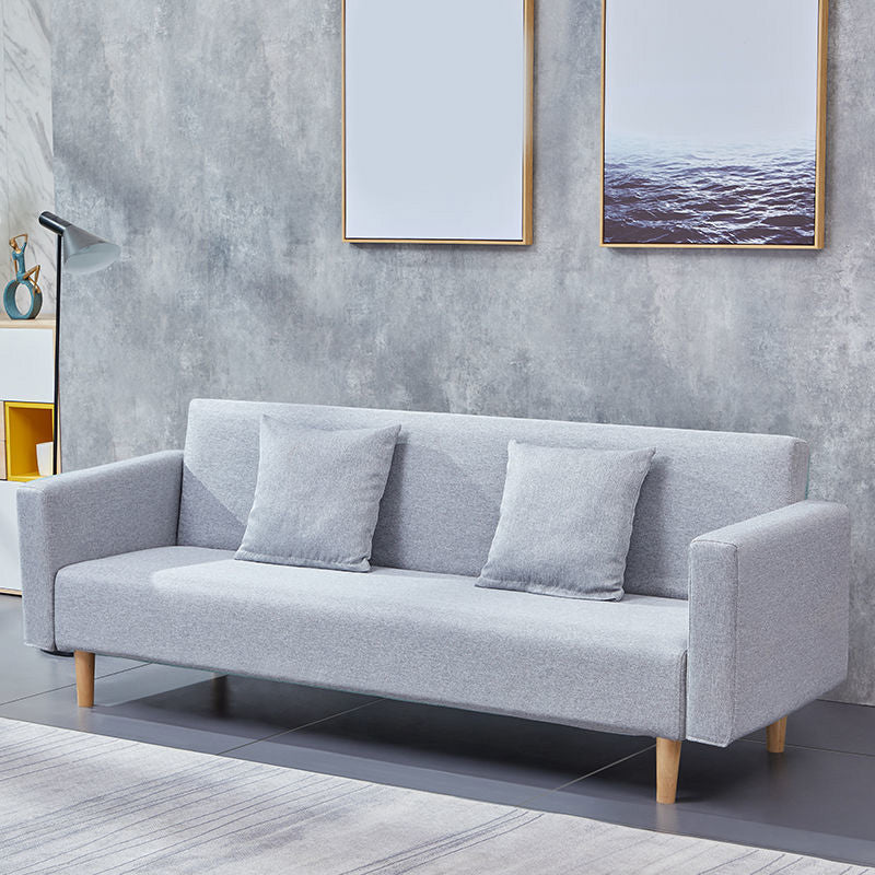Cotton Blend Loose Back Square Arm Slipcovered Convertible Sofa Bed for Apartment