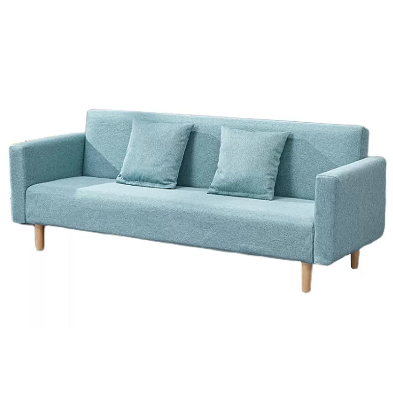 Cotton Blend Loose Back Square Arm Slipcovered Convertible Sofa Bed for Apartment