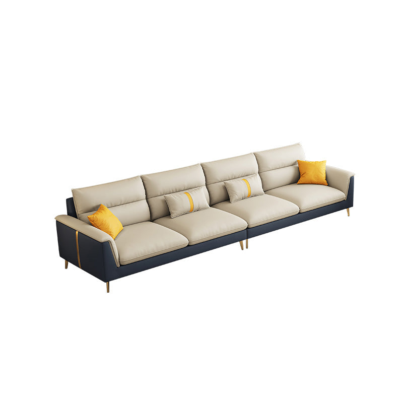 Recessed Arm Cushion Back Stain-Resistant Sofa Faux Leather Living Room Sofa